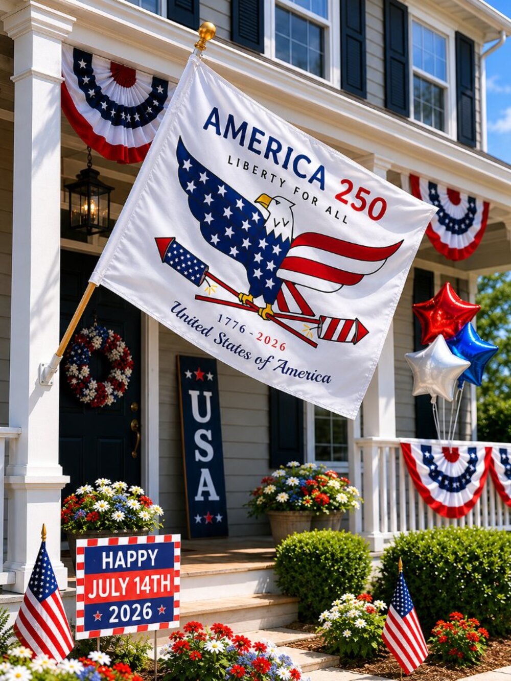 America 250 Liberty For All July 14th House Flag